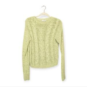 Vince Pale Lime Green Textured Cable Knit Cotton Blend Crewneck Sweater Size S